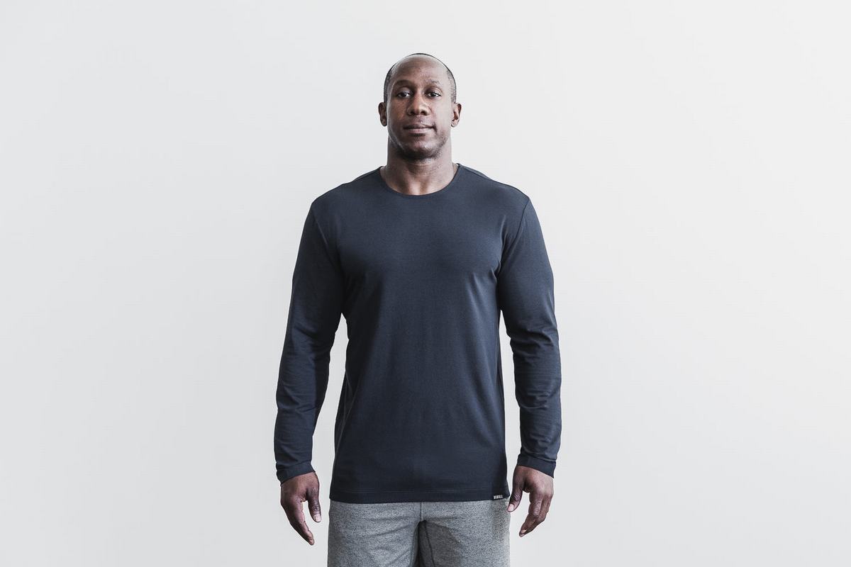 Nobull Lightweight Men's Long Sleeves Navy | Australia (WY5273)